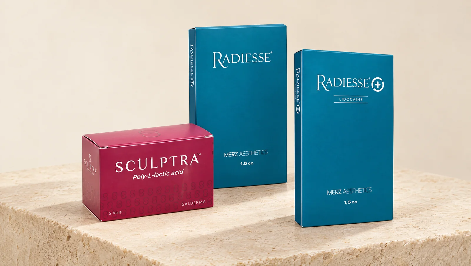 Sculptra en Radiesse naast elkaar als vergelijking van PLLA- en CaHA-biostimulatoren
