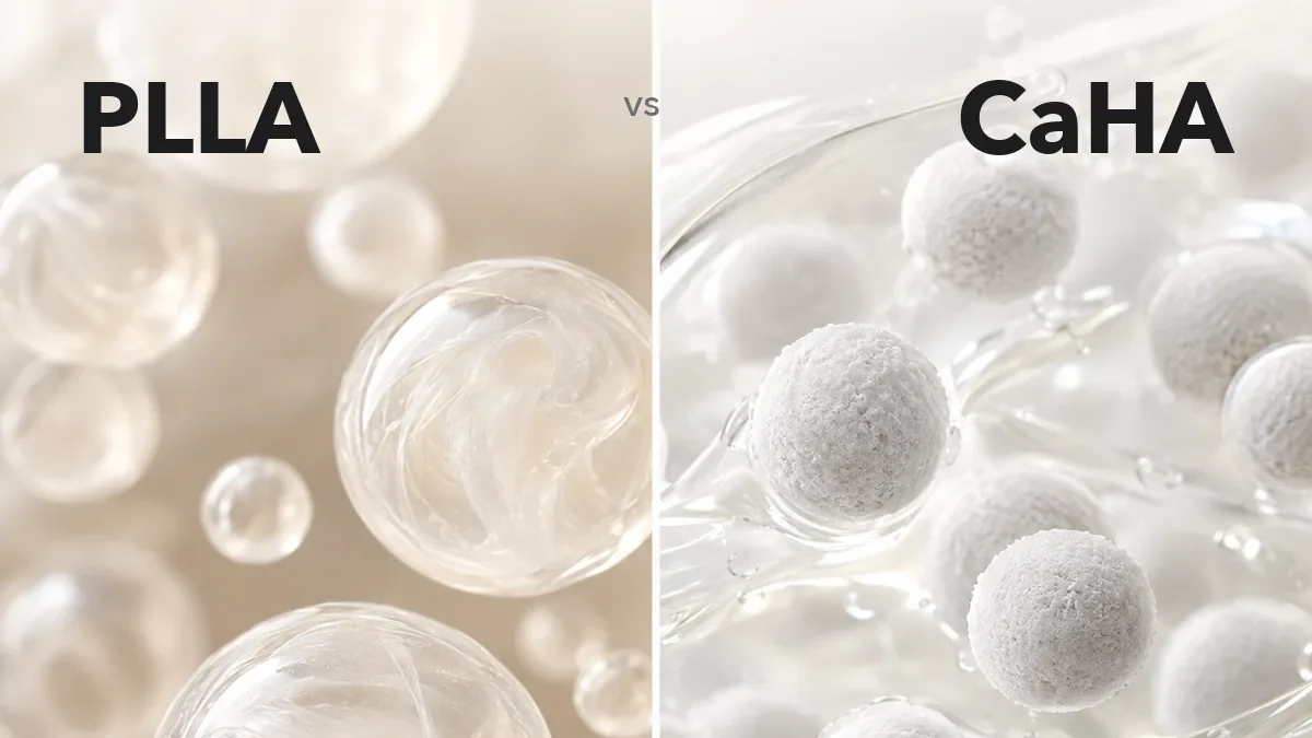 Vergelijking van PLLA bij Sculptra en calciumhydroxylapatiet CaHA bij Radiesse